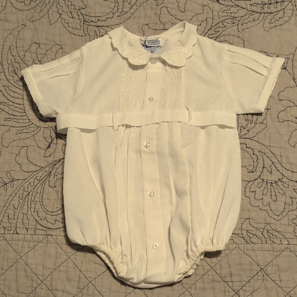 Carriage Boutique White Baby Romper with Embroidered Collar